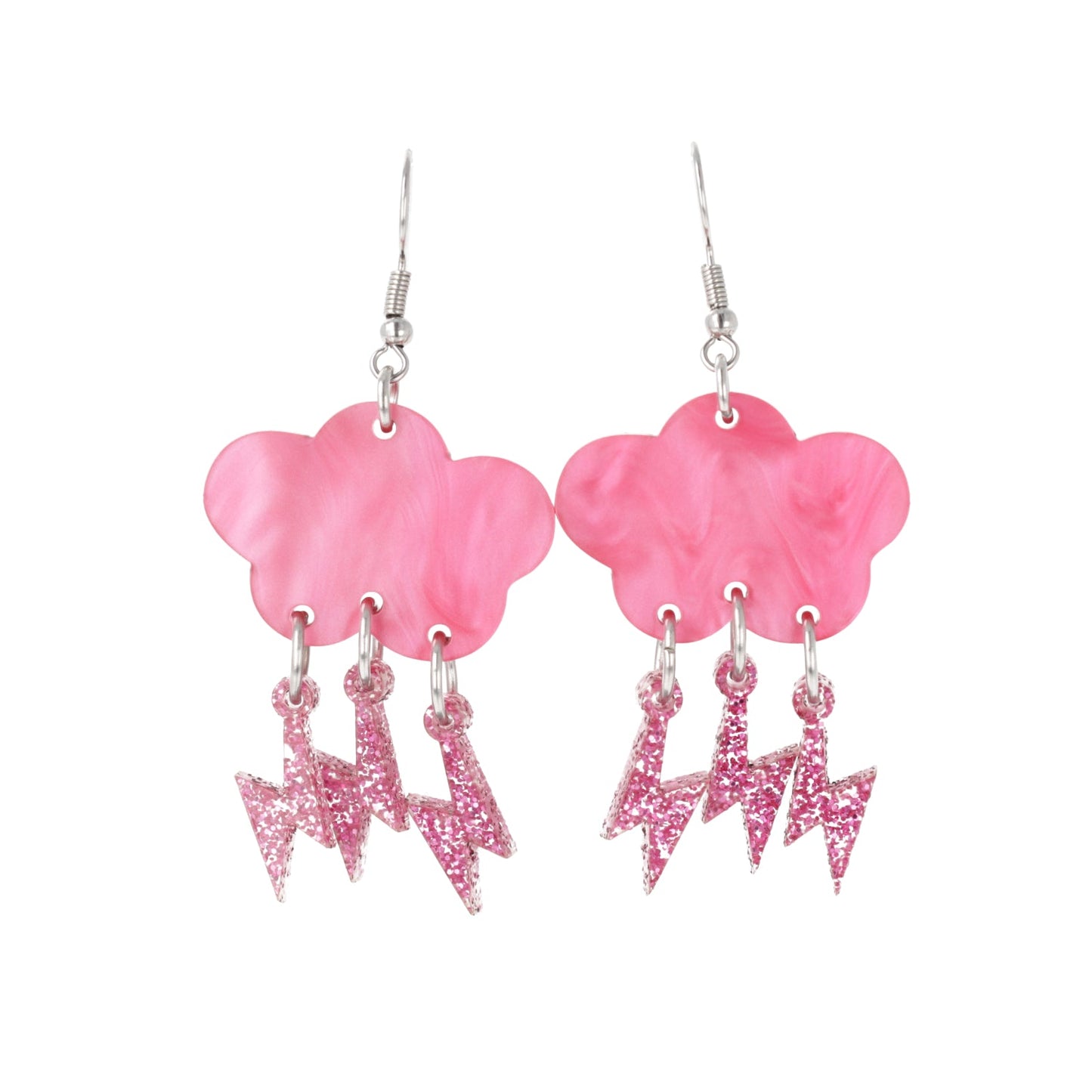 Pink Glitter Acid Lightning Earrings