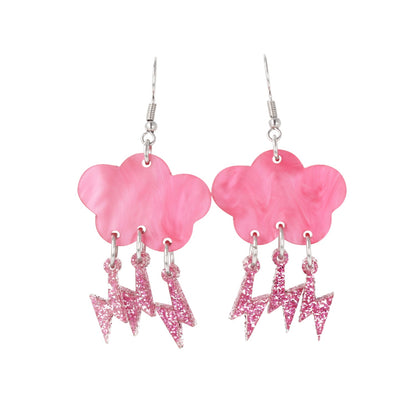 Pink Glitter Acid Lightning Earrings