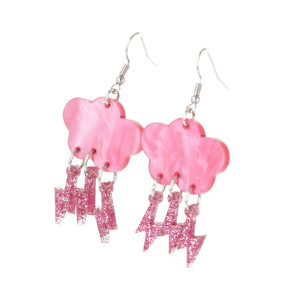 Pink Glitter Acid Lightning Earrings