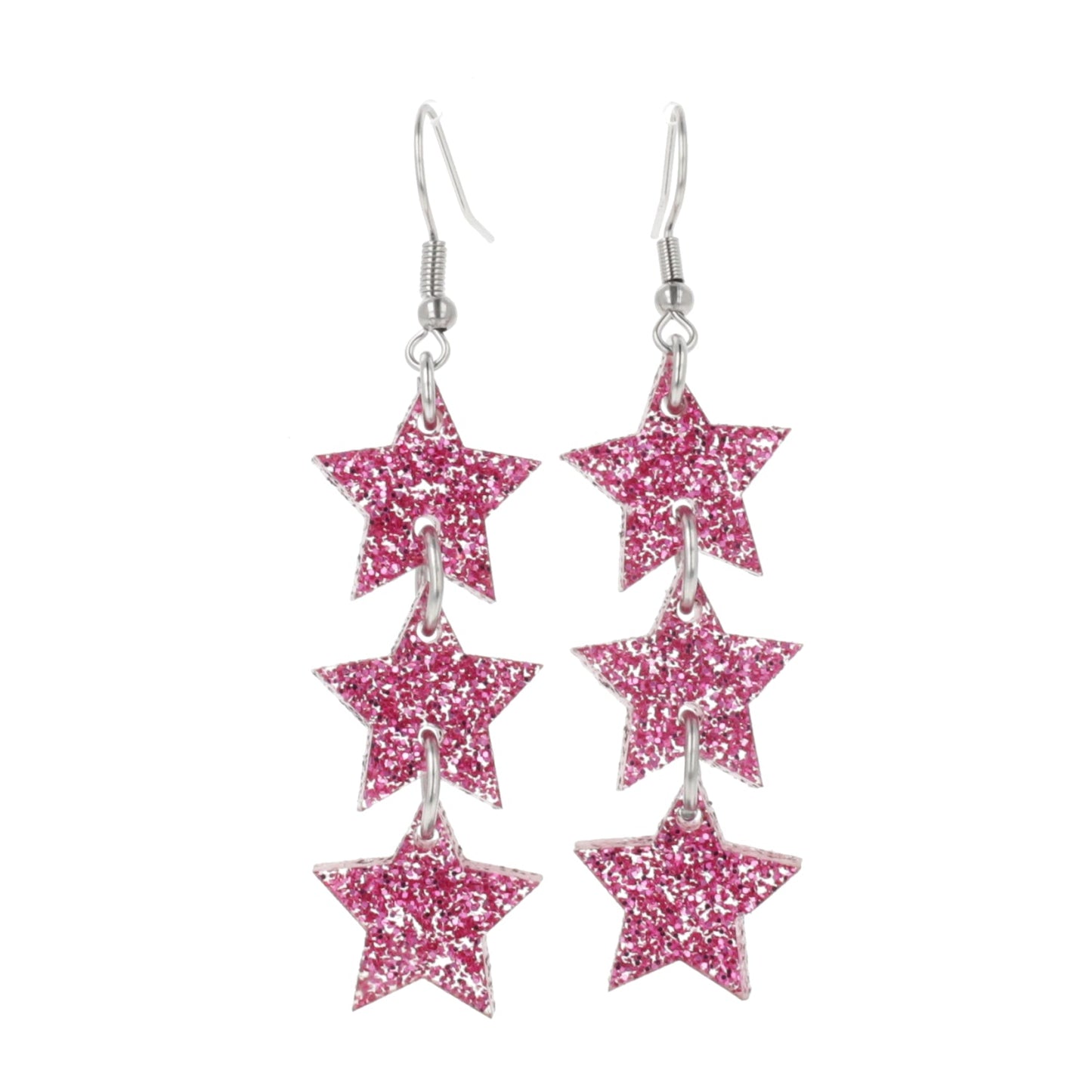 Pink Glitter Star Trio Earrings