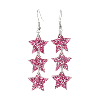 Pink Glitter Star Trio Earrings