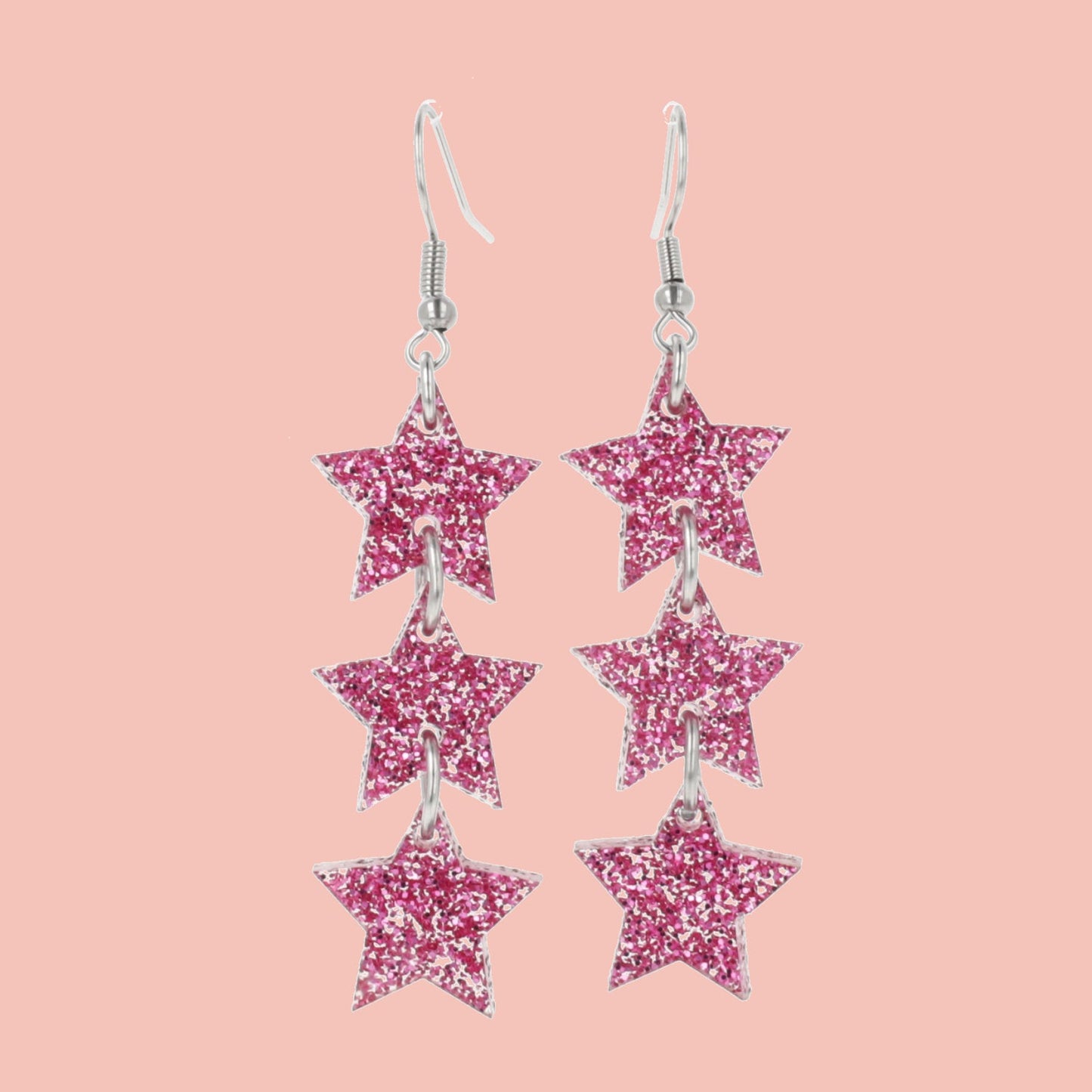Pink Glitter Star Trio Earrings