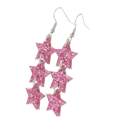 Pink Glitter Star Trio Earrings
