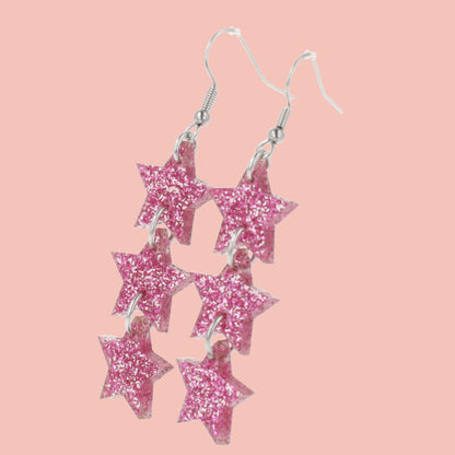 Pink Glitter Star Trio Earrings