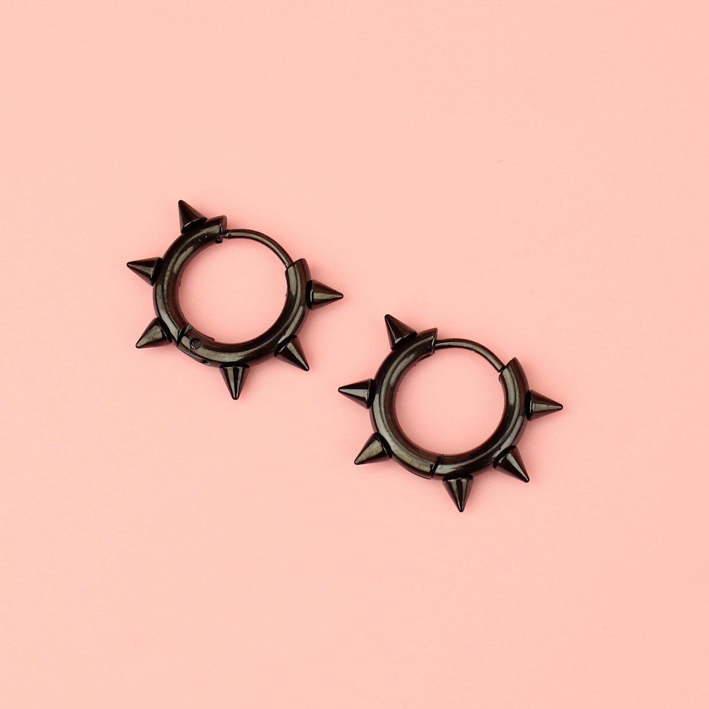 Punk-fection Spike Huggie Hoop Earrings (Black)