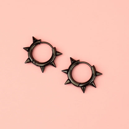 Punk-fection Spike Huggie Hoop Earrings (Black)