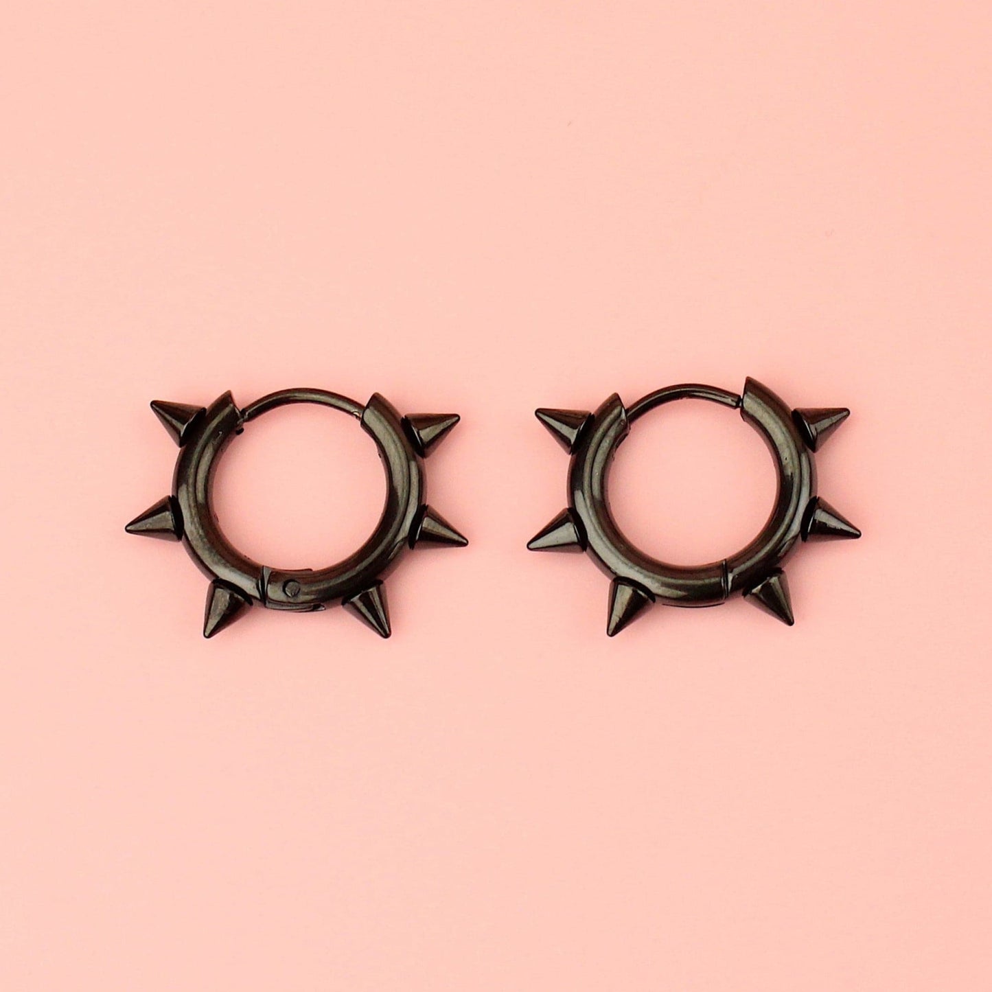Punk-fection Spike Huggie Hoop Earrings (Black)