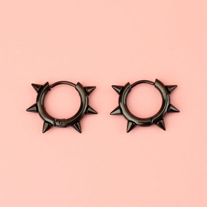 Punk-fection Spike Huggie Hoop Earrings (Black)