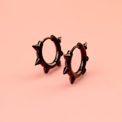 Punk-fection Spike Huggie Hoop Earrings (Black)