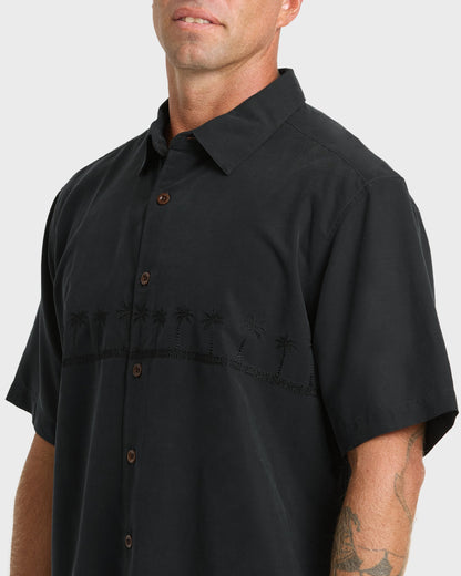 Mens Waterman Tahiti Palms Comfort Fit Short Sleeve Woven Shirt - Black