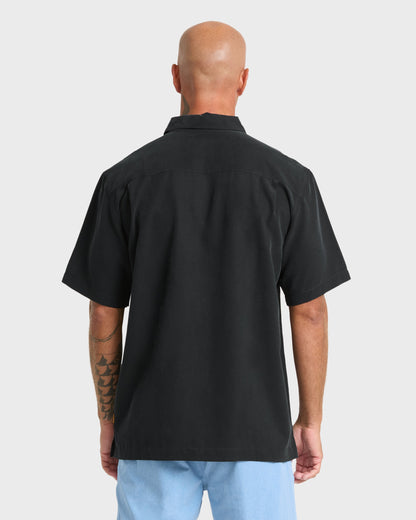 Mens Waterman Tahiti Palms Comfort Fit Short Sleeve Woven Shirt - Black