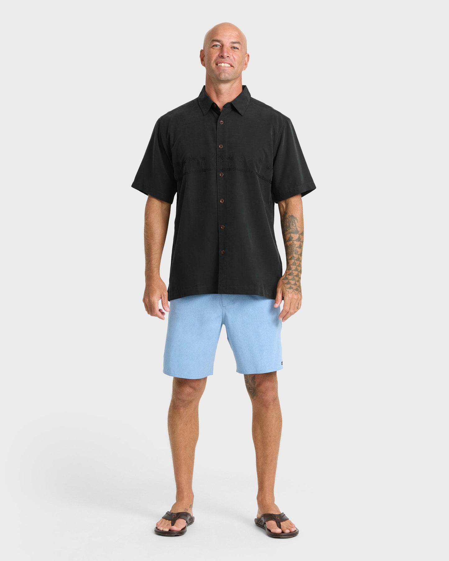 Mens Waterman Tahiti Palms Comfort Fit Short Sleeve Woven Shirt - Black