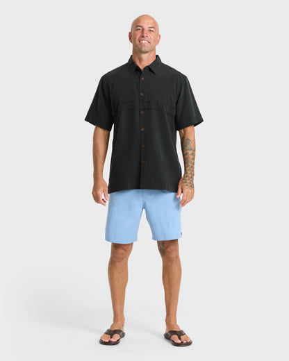 Mens Waterman Tahiti Palms Comfort Fit Short Sleeve Woven Shirt - Black