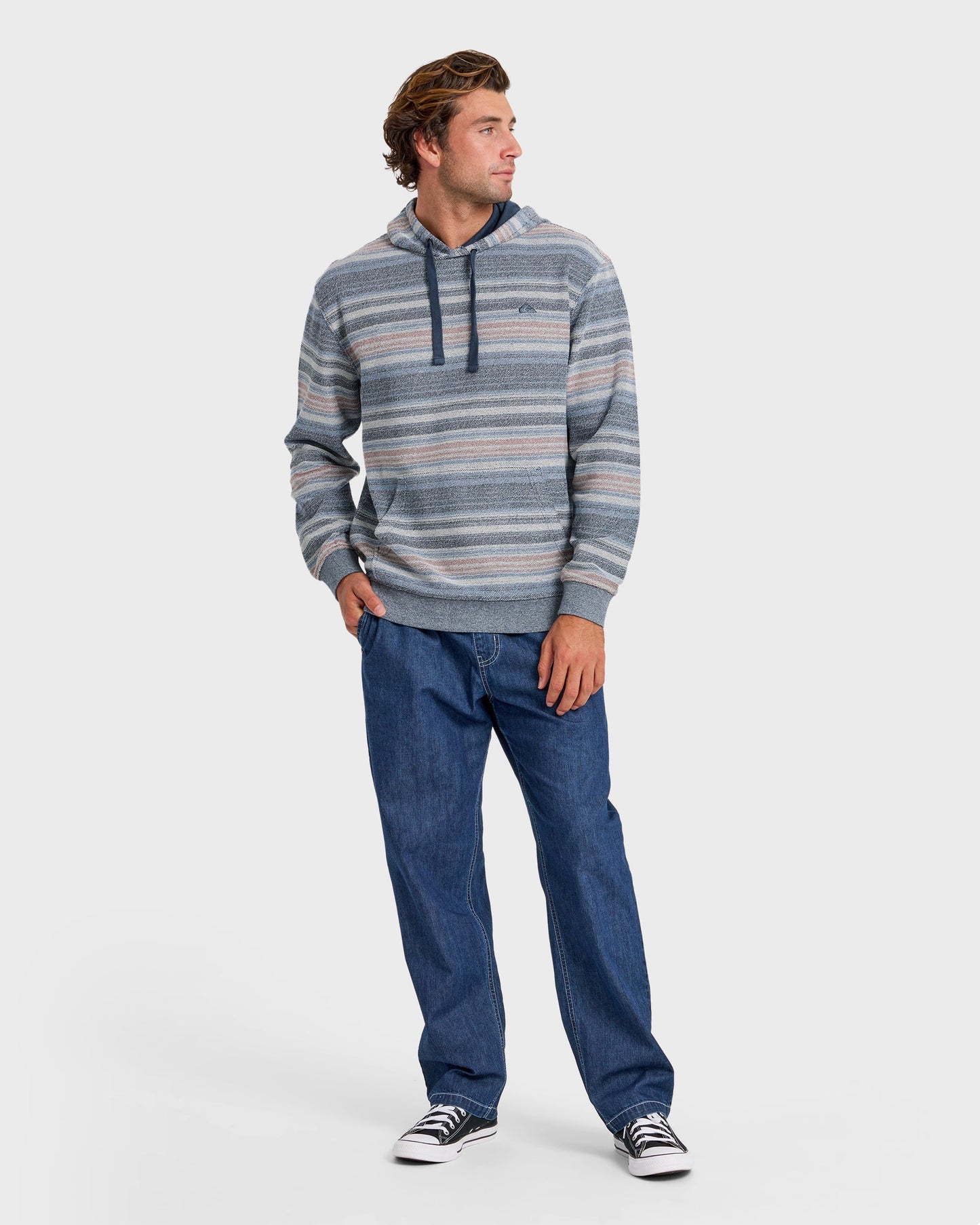 Great Otway Yarn-Dyed Stripe Pullover Hoodie - Dark Denim