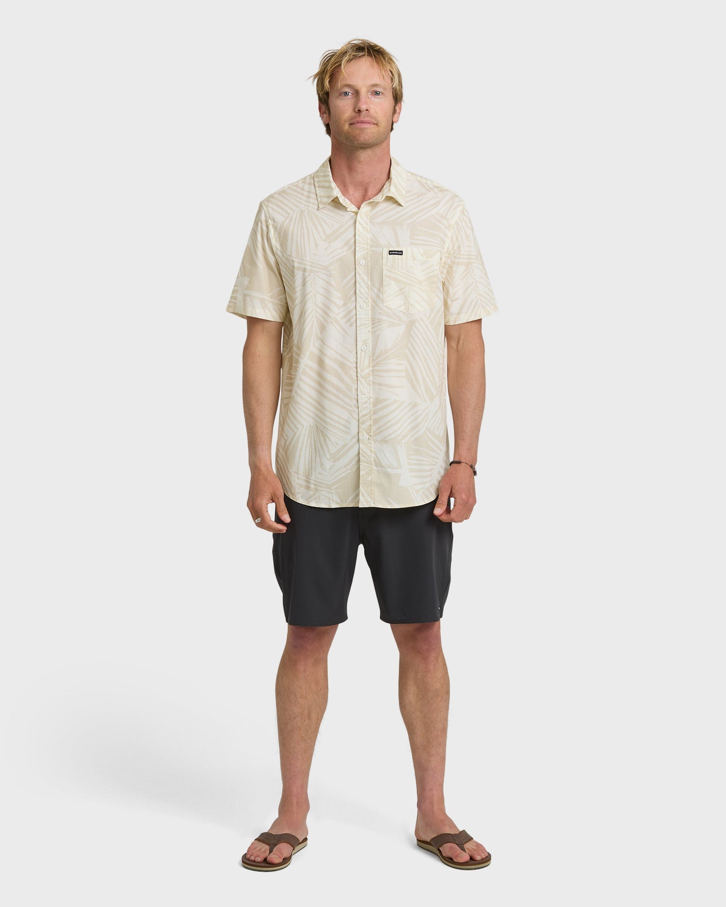 Aruba Palm Classic Stretch Short Sleeve Shirt - Snow White