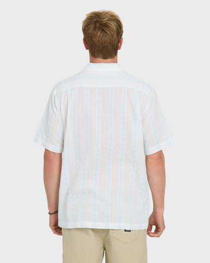 Bishop Jacquard Camp Short Sleeve Cotton Shirt - Skyway