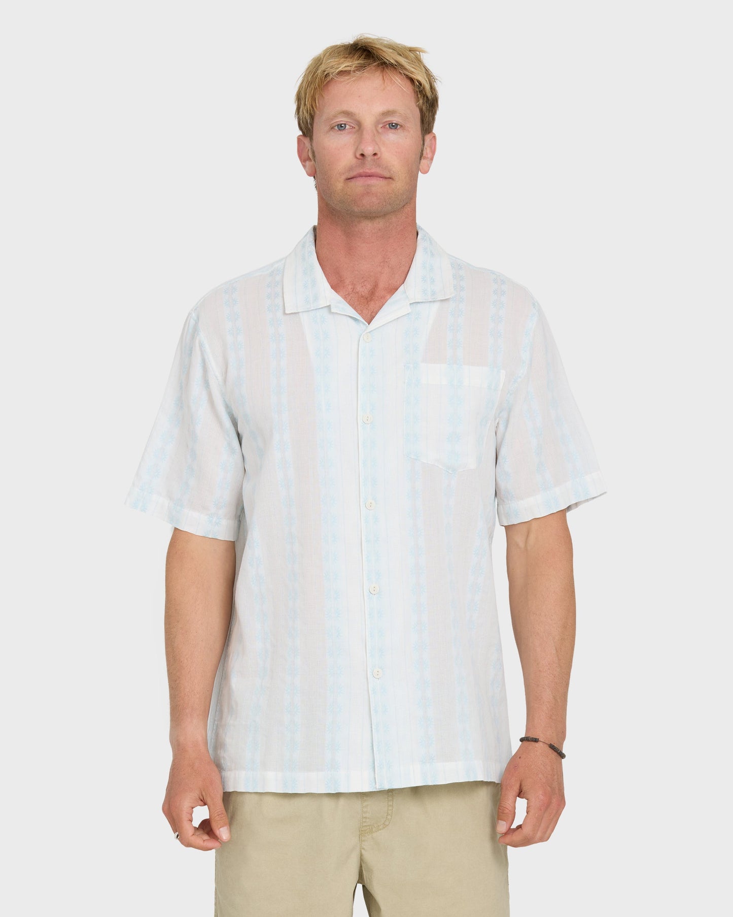 Bishop Jacquard Camp Short Sleeve Cotton Shirt - Skyway
