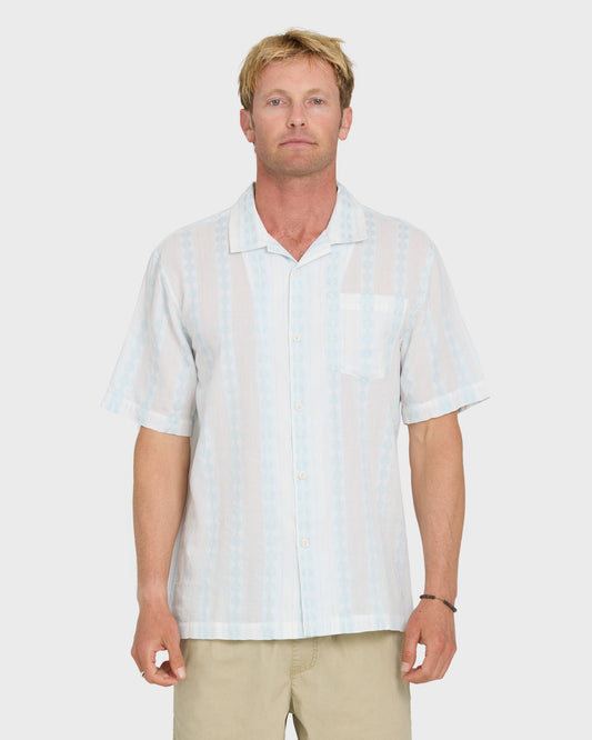 Bishop Jacquard Camp Short Sleeve Cotton Shirt - Skyway