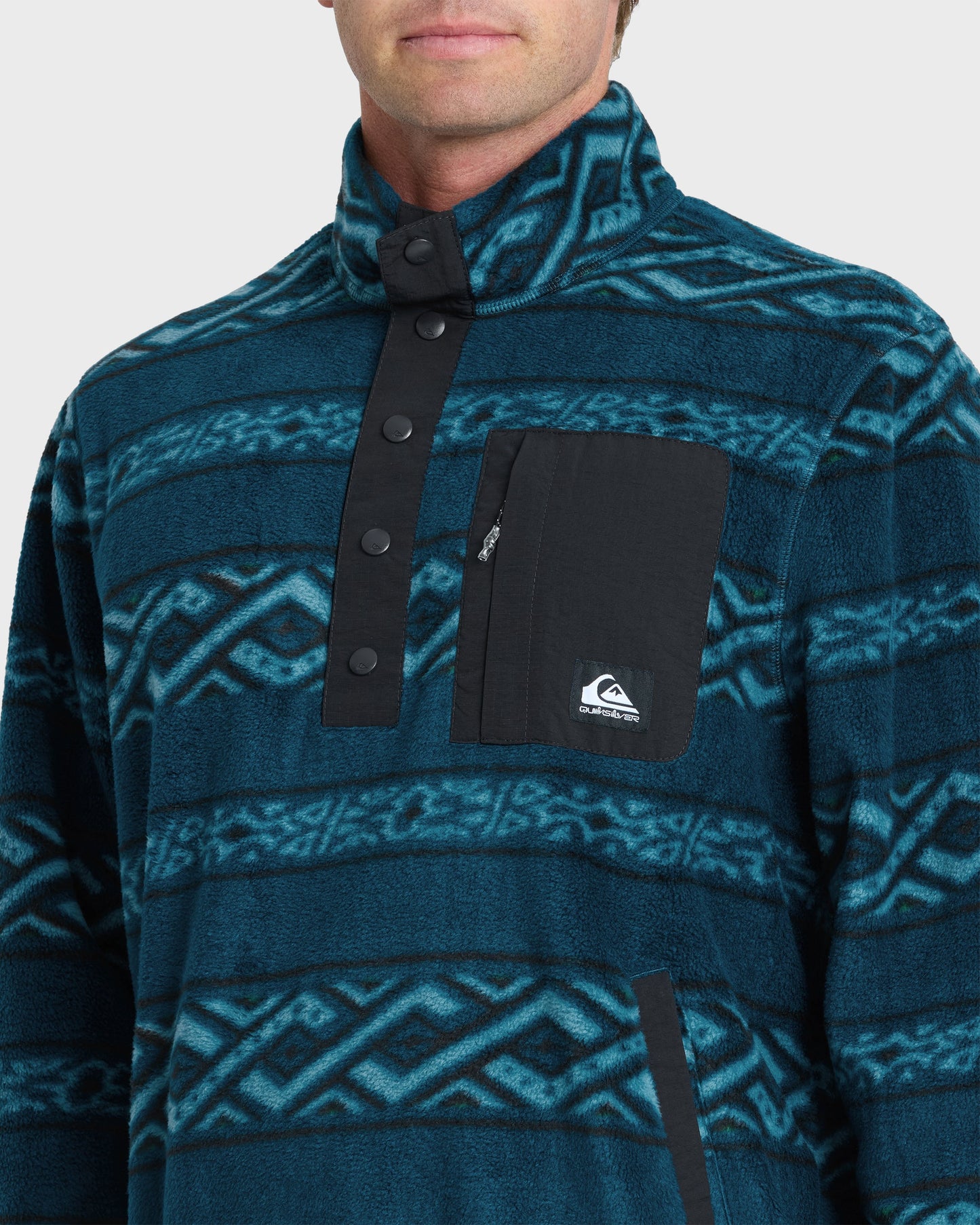 Alpine Button Mock Neck Sweatshirt - Blue Coral