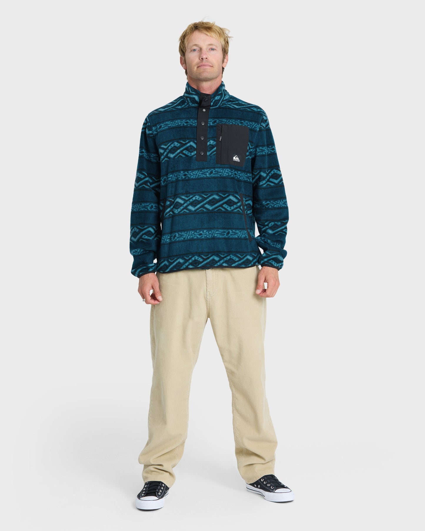 Alpine Button Mock Neck Sweatshirt - Blue Coral