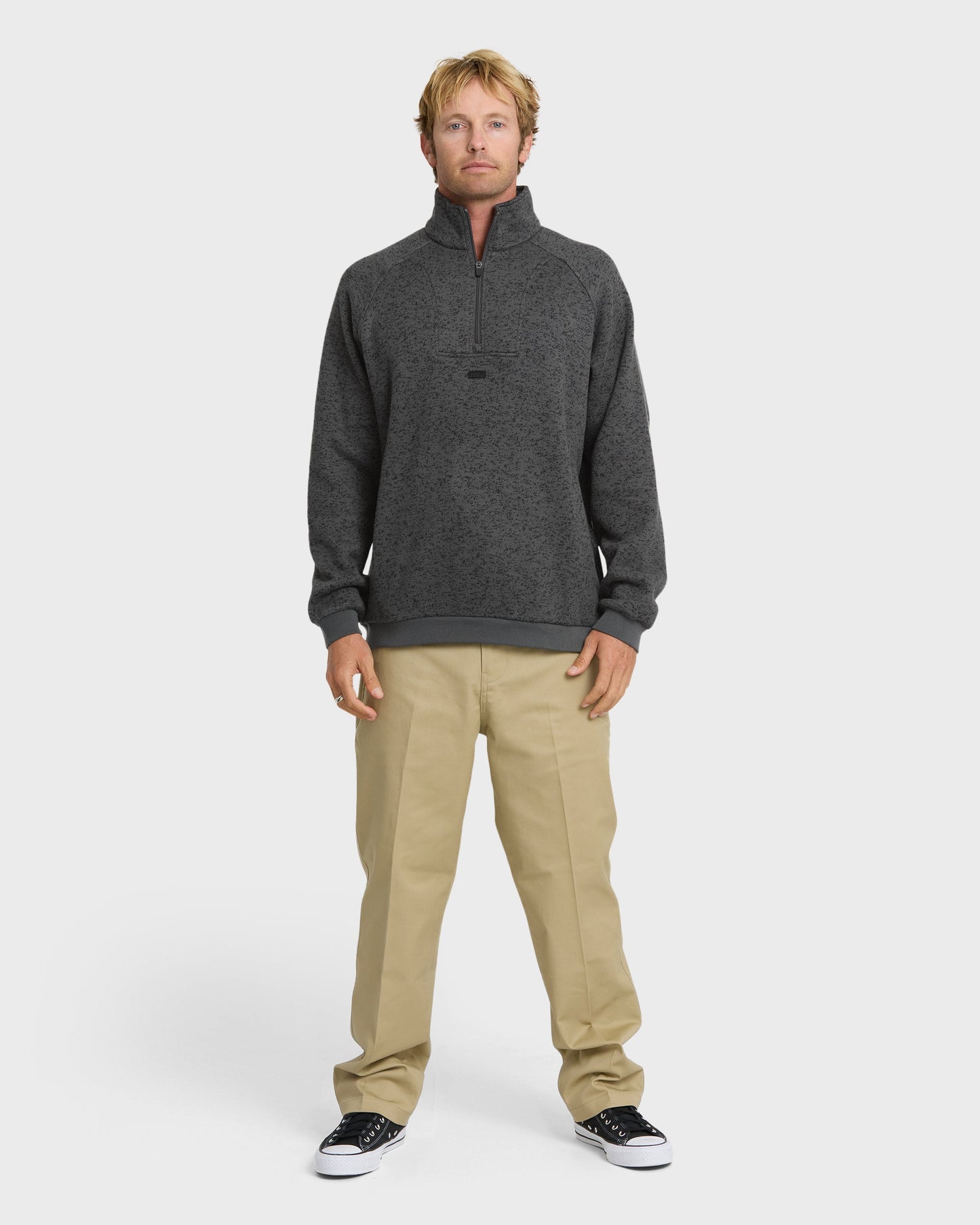 Keller Half Zip Mock Neck Sweatshirt - Black Heather