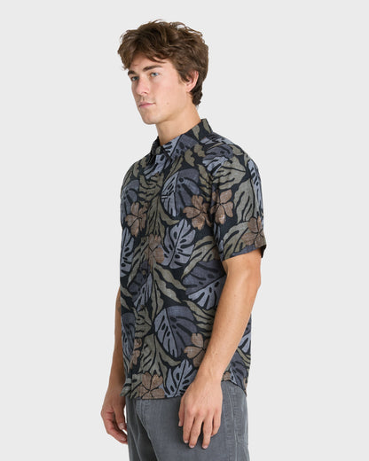 Palm Breeze Classic Short Sleeve Cotton Shirt - Grape Leaf