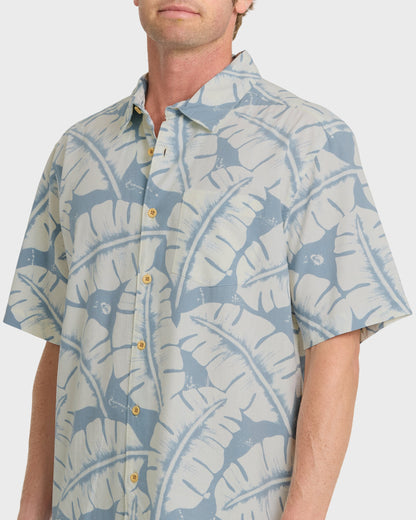Waterman Fronds Short Sleeve Woven Shirt - Dusty Blue