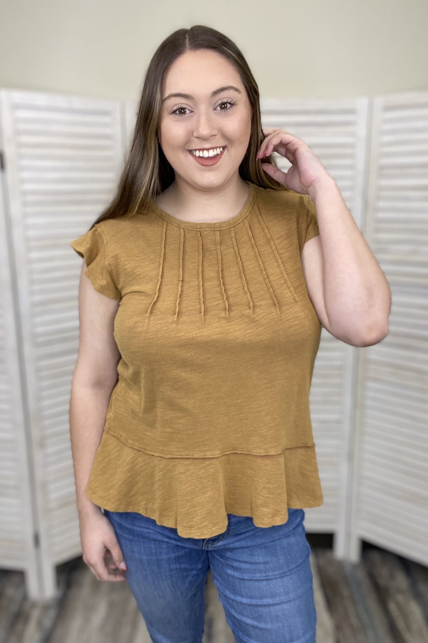 My Personality Women's Textured Ruffle Short Sleeve Top