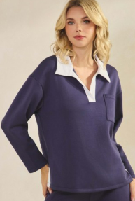 Classic Contrast Two-Tone Collared Top