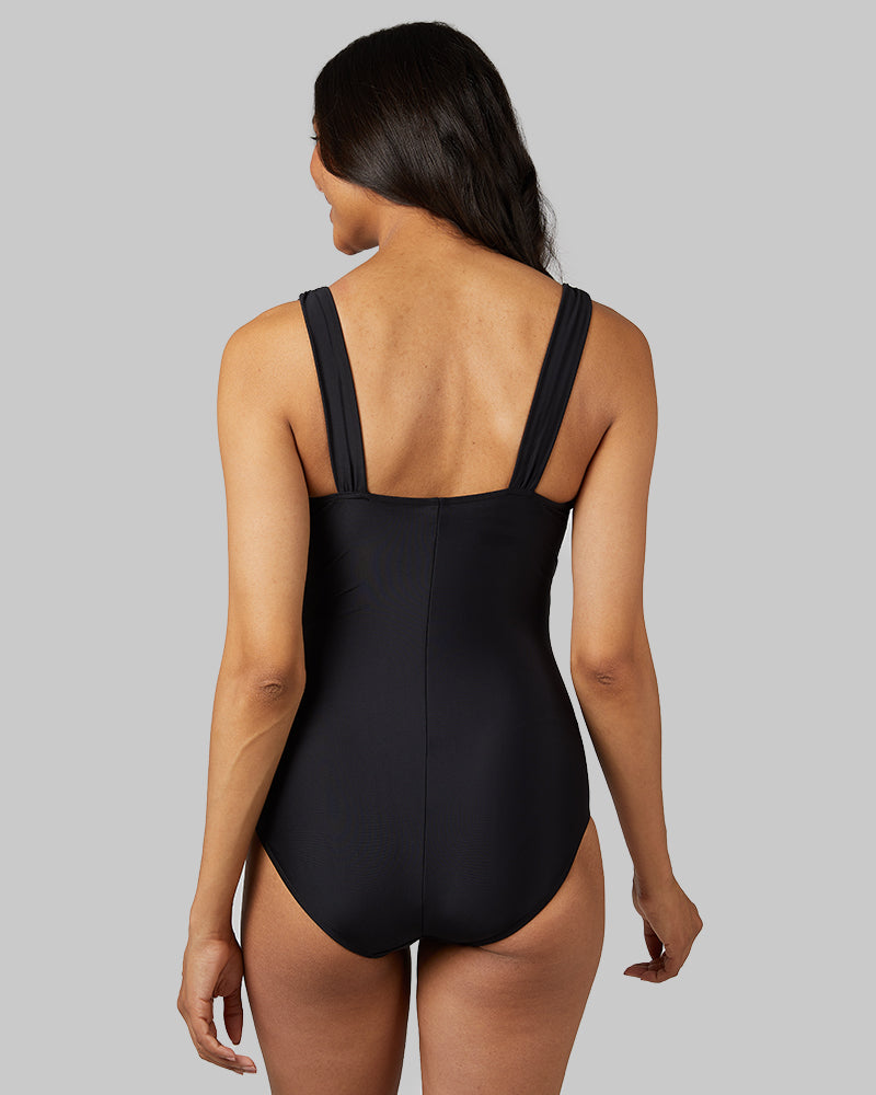 WOMEN'S RUCHED PLUNGE ONE PIECE SWIMSUIT