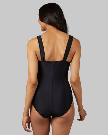 WOMEN'S RUCHED PLUNGE ONE PIECE SWIMSUIT