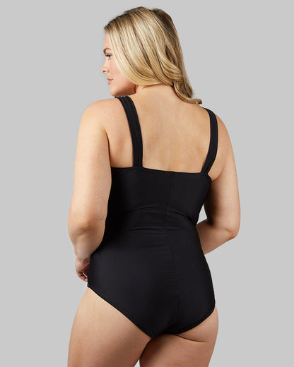 WOMEN'S RUCHED PLUNGE ONE PIECE SWIMSUIT