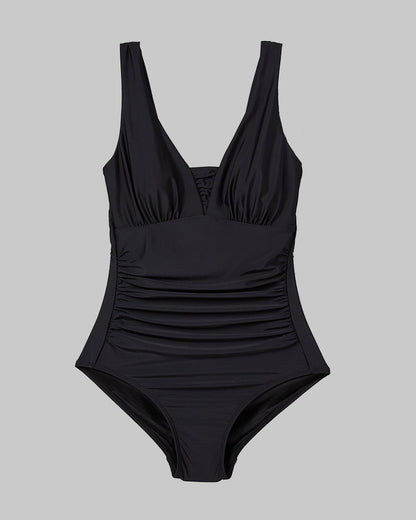 WOMEN'S RUCHED PLUNGE ONE PIECE SWIMSUIT