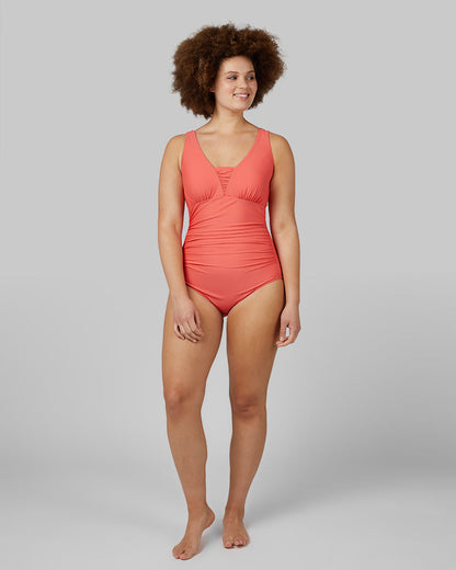 WOMEN'S RUCHED PLUNGE ONE PIECE SWIMSUIT