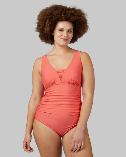 WOMEN'S RUCHED PLUNGE ONE PIECE SWIMSUIT