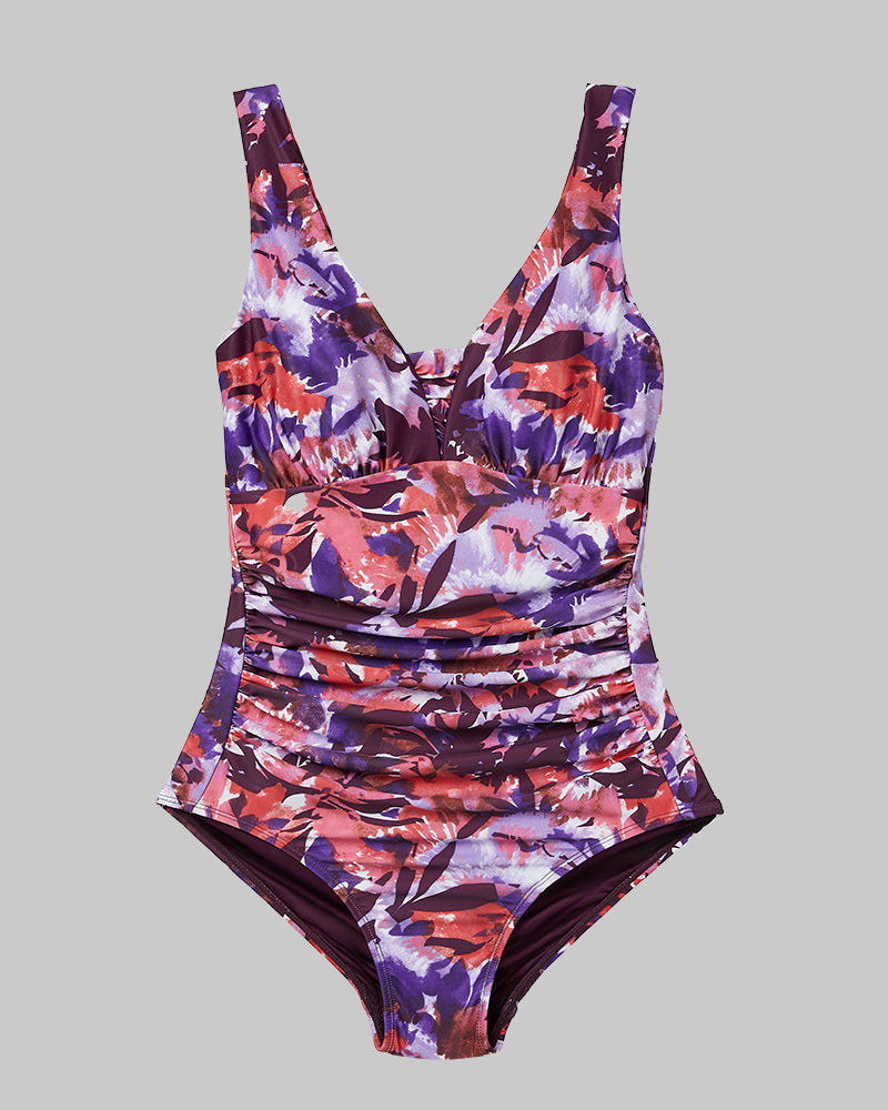 WOMEN'S RUCHED PLUNGE ONE PIECE SWIMSUIT