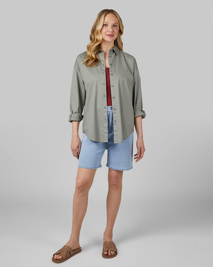 WOMEN'S OVERSIZED COTTON LONG SLEEVE BUTTON-UP