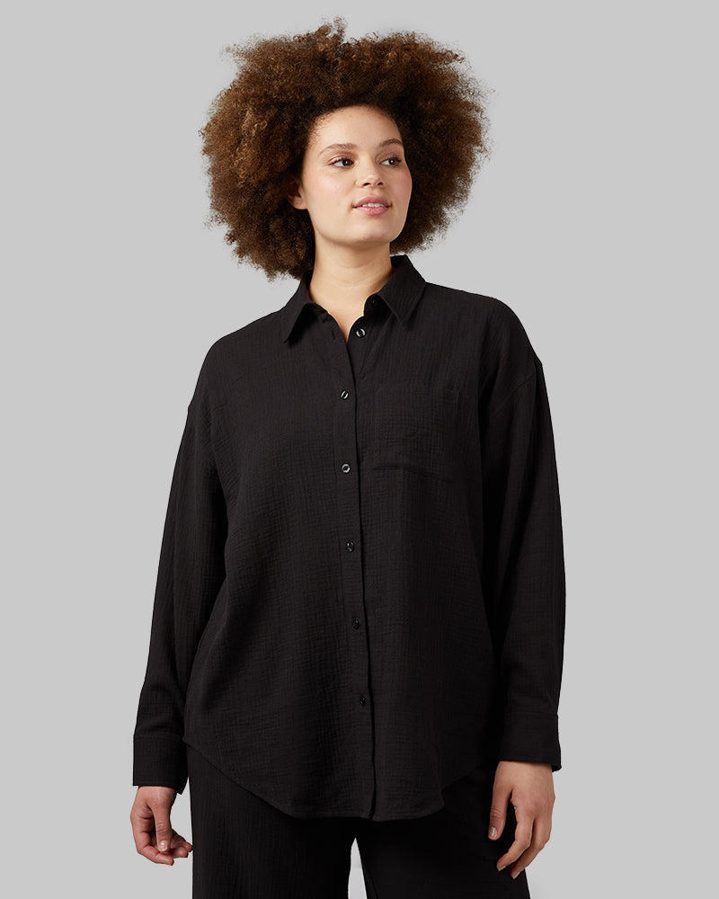 WOMEN'S SOFT GAUZE OVERSIZED LONG SLEEVE BUTTON-UP