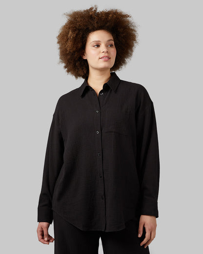 WOMEN'S SOFT GAUZE OVERSIZED LONG SLEEVE BUTTON-UP
