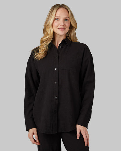 WOMEN'S SOFT GAUZE OVERSIZED LONG SLEEVE BUTTON-UP