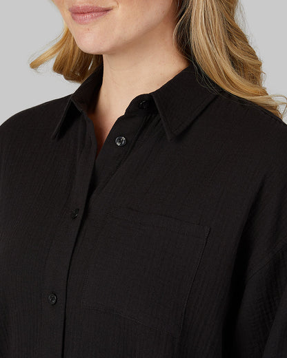 WOMEN'S SOFT GAUZE OVERSIZED LONG SLEEVE BUTTON-UP
