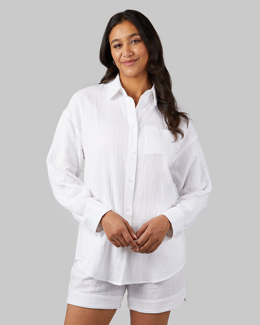 WOMEN'S SOFT GAUZE OVERSIZED LONG SLEEVE BUTTON-UP