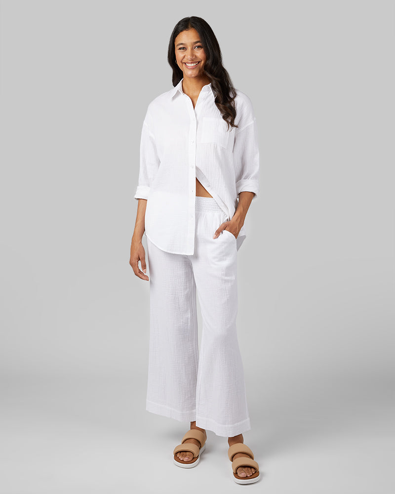 WOMEN'S SOFT GAUZE OVERSIZED LONG SLEEVE BUTTON-UP