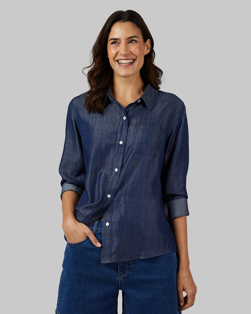 WOMEN'S CHAMBRAY LONG SLEEVE BUTTON-UP