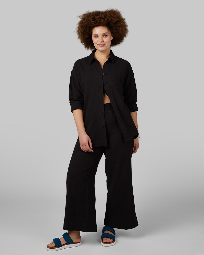 WOMEN'S SOFT GAUZE OVERSIZED LONG SLEEVE BUTTON-UP