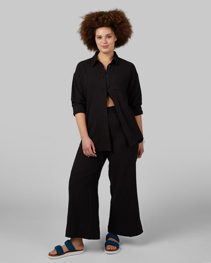 WOMEN'S SOFT GAUZE OVERSIZED LONG SLEEVE BUTTON-UP