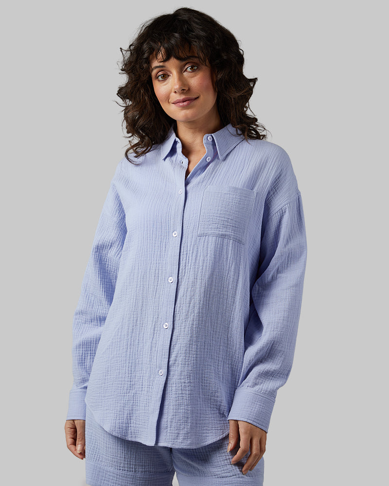 WOMEN'S SOFT GAUZE OVERSIZED LONG SLEEVE BUTTON-UP