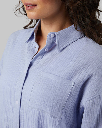 WOMEN'S SOFT GAUZE OVERSIZED LONG SLEEVE BUTTON-UP