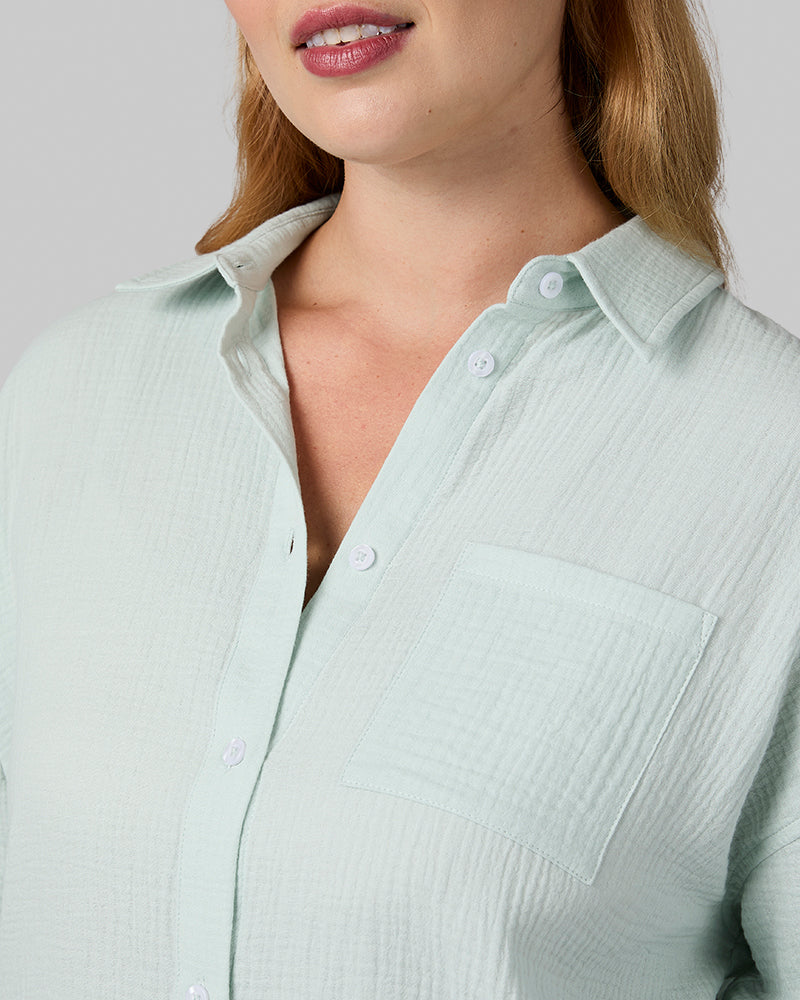 WOMEN'S SOFT GAUZE OVERSIZED LONG SLEEVE BUTTON-UP