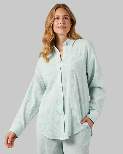 WOMEN'S SOFT GAUZE OVERSIZED LONG SLEEVE BUTTON-UP